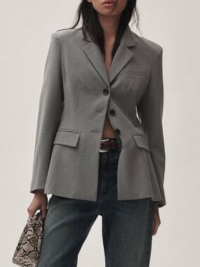 Avec Les Filles Sculpted Hourglass Blazer Gray Tailored Chic Office XL NWT